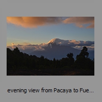 evening view from Pacaya to Fuego, Acatenango and Agua volcanoes
